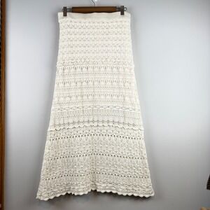 Moon River Crochet Maxi Skirt Womens L Ivory Lined Festival Boho Cottagecore